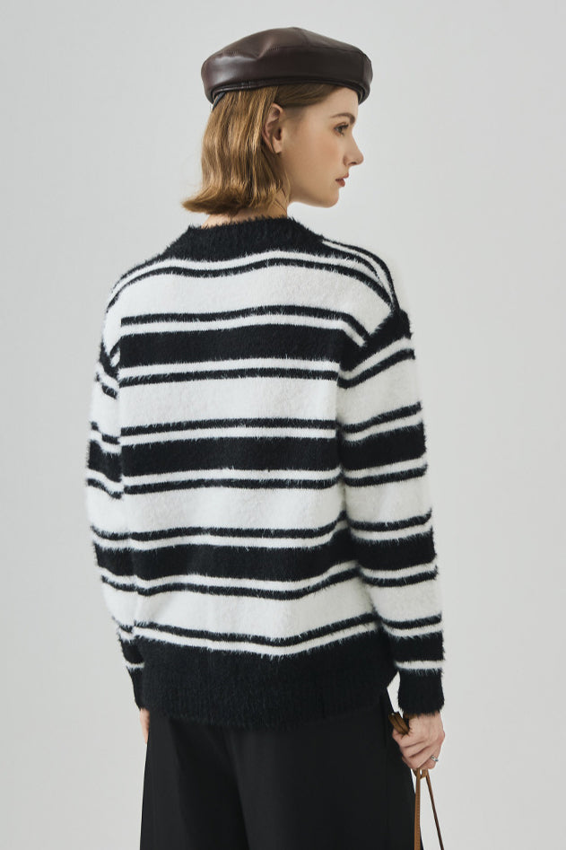 PrincessAce Striped V Neck Long Sleeve Knit Sweater