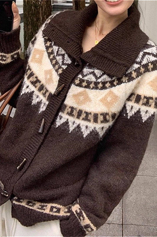 PrincessAce Retro Jacquard Collar Loose Knit Cardigan