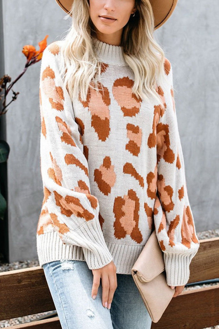 RadyRin Medium Collar Leopard Print Sweater for Stylish Comfort