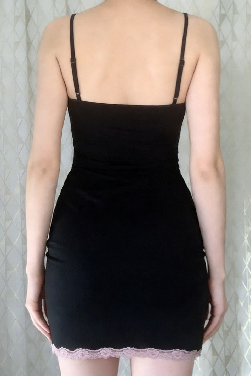 Lace-Trim Spaghetti Strap Bow Slip Mini Dress