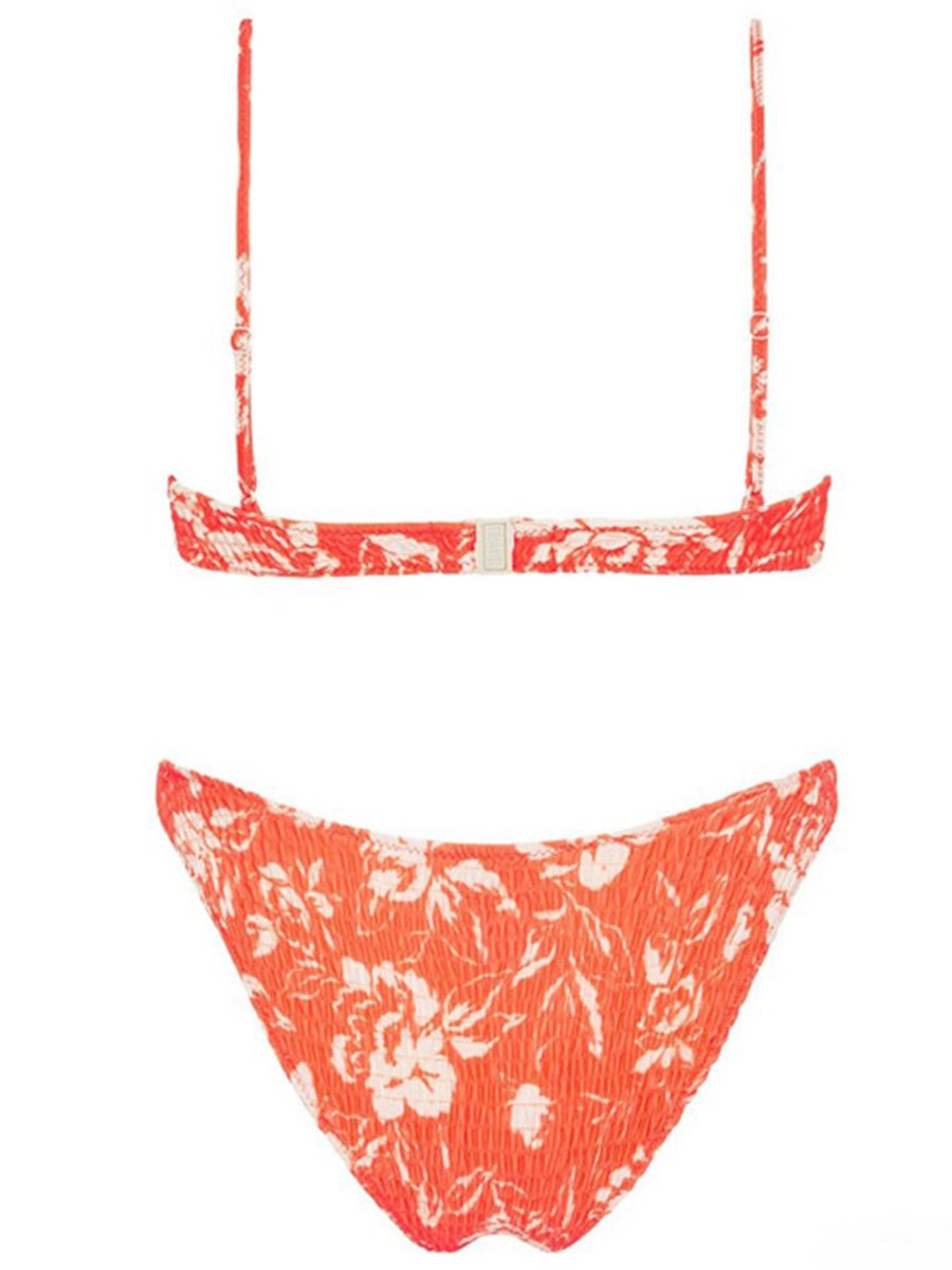 Floral Print Red Two Pieces Swimsuit - Fashionpara