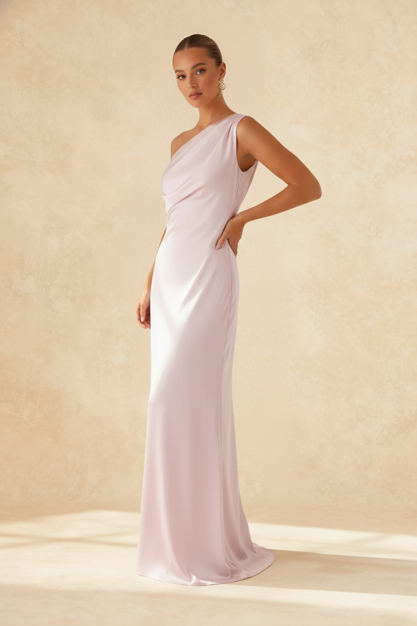 Solid Asymmetric Neckline Formal Dress