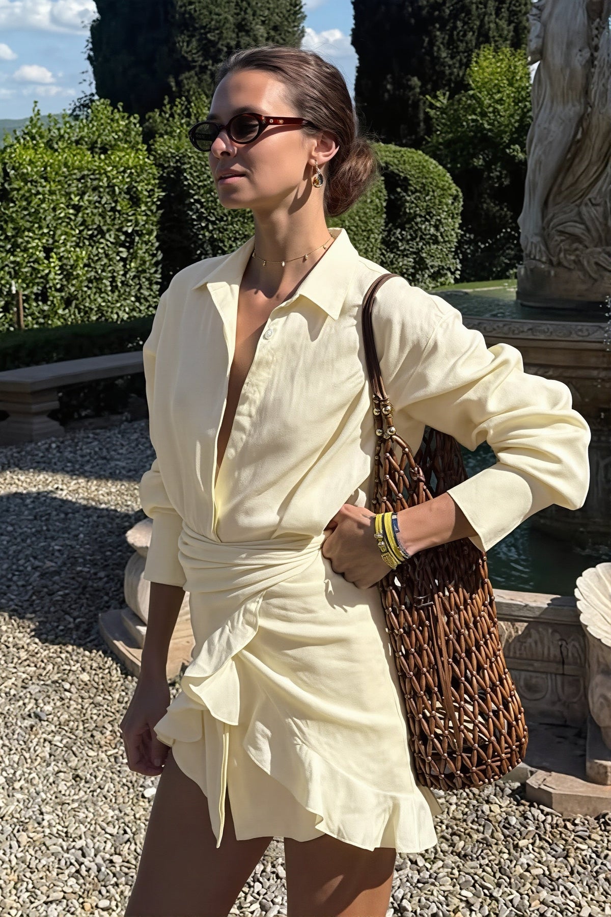 Asymmetric Hem Tie Front Shirt Blouse