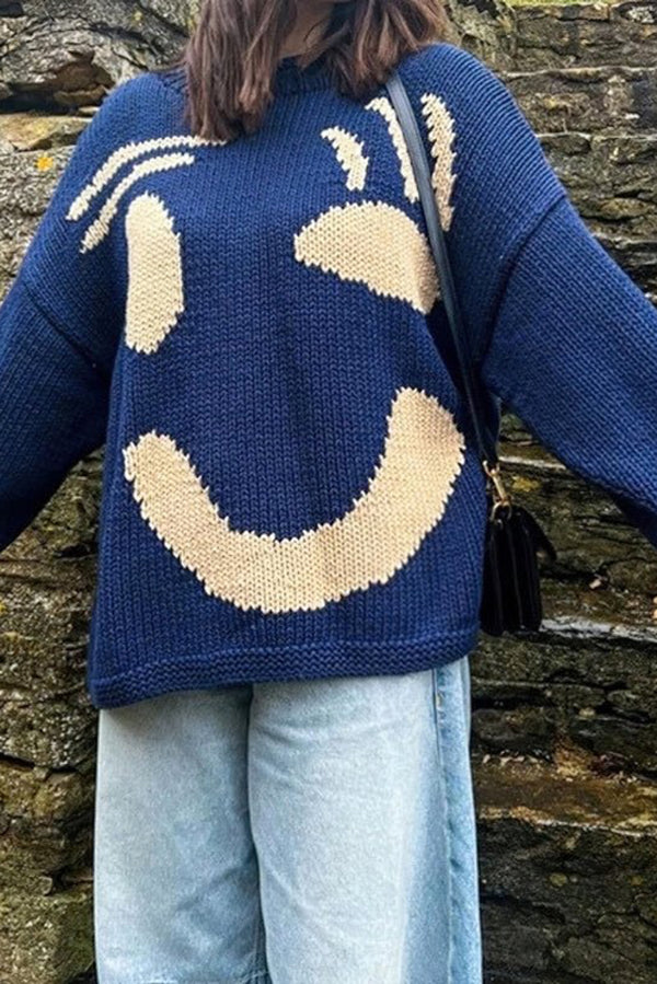 Colorful Smiley Face Pullover Sweater for Comfortable Style