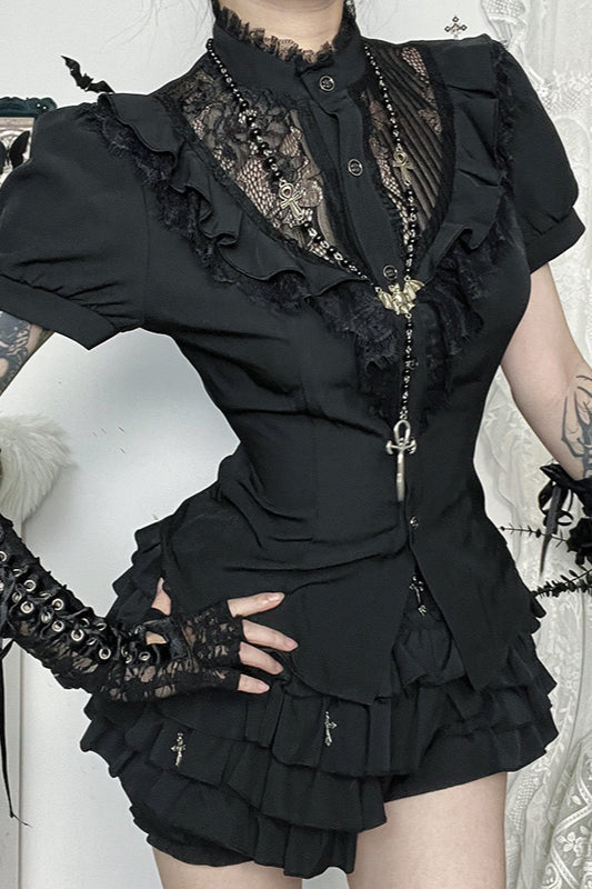 Lace Hollow Slim Gothic Blouse