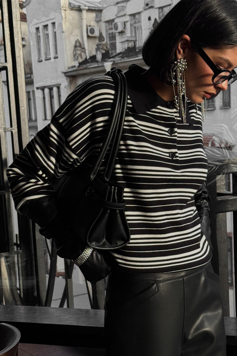 PrincessAce Colorblock Striped Polo Knit Sweater for Style