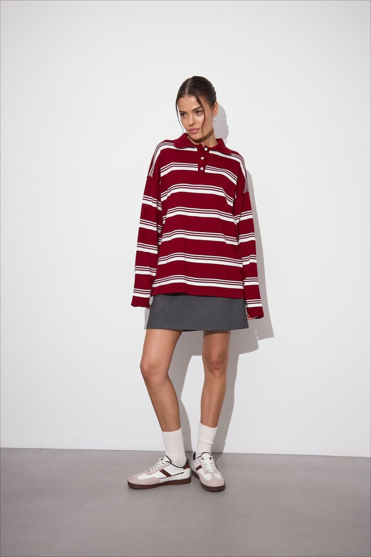 Relaxed Collared Striped Long Sleeve Blouse
