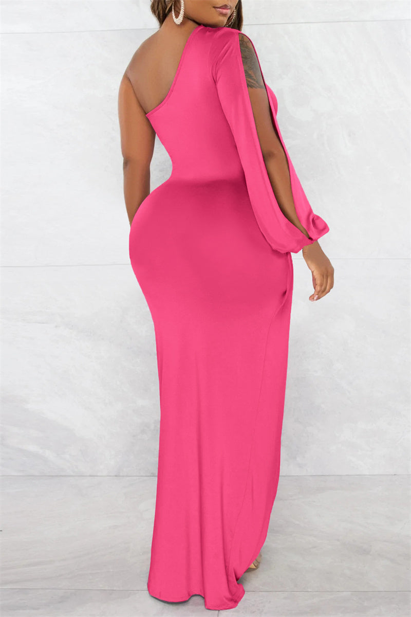 Sexy Formal Solid Backless Slit Oblique Collar Long Sleeve Dresses  Fashionpara