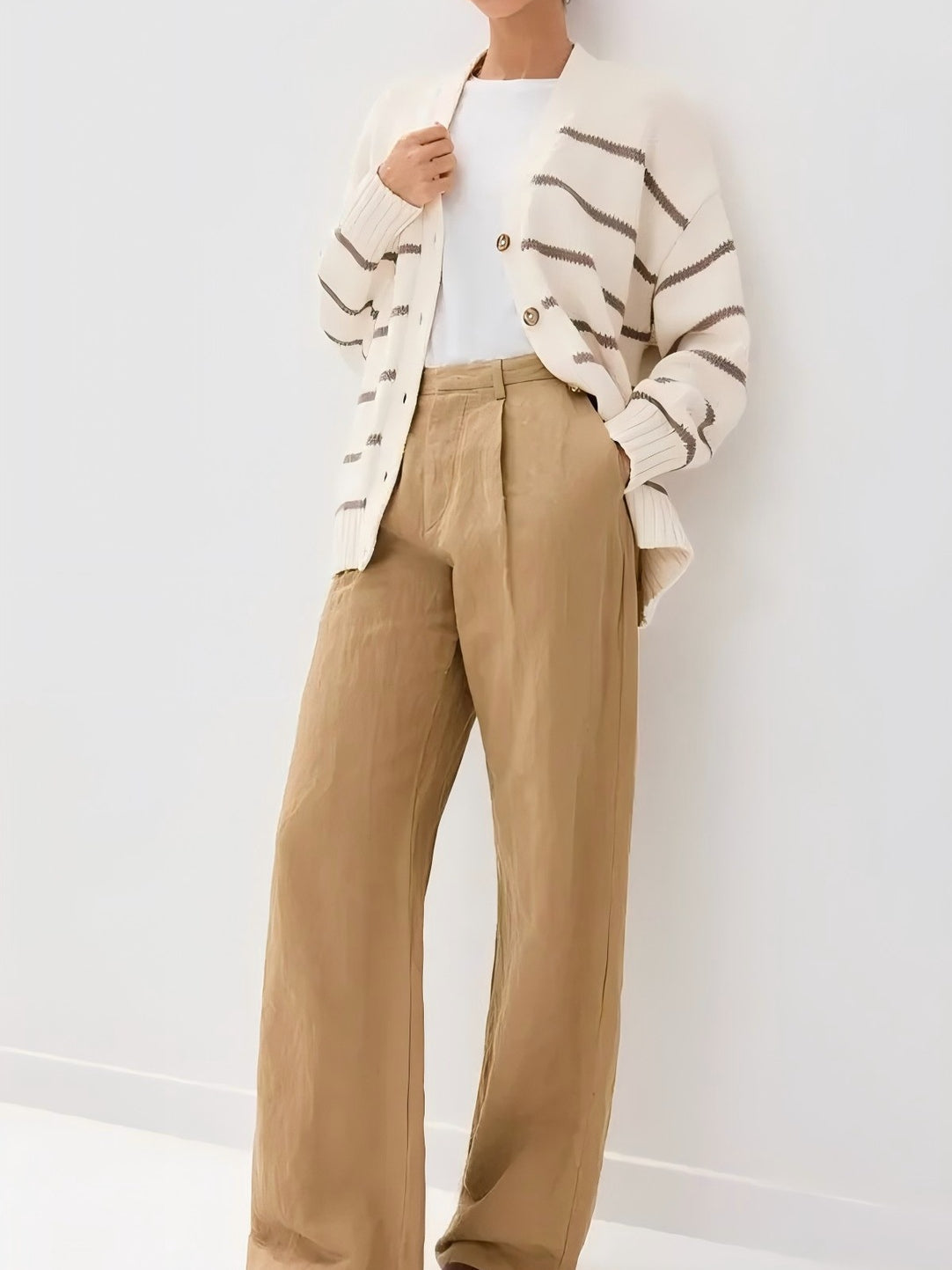 Elegant Striped Loose Knit Cardigan for Effortless Style