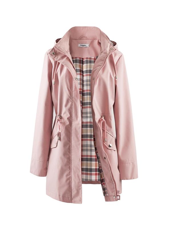 Hooded Zip Front Drawstring Waist Rain Coat 4