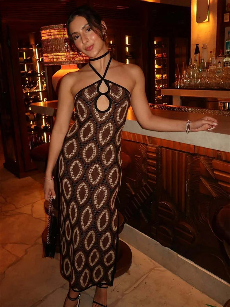 Polka Dot Halter Wrap Maxi Dress