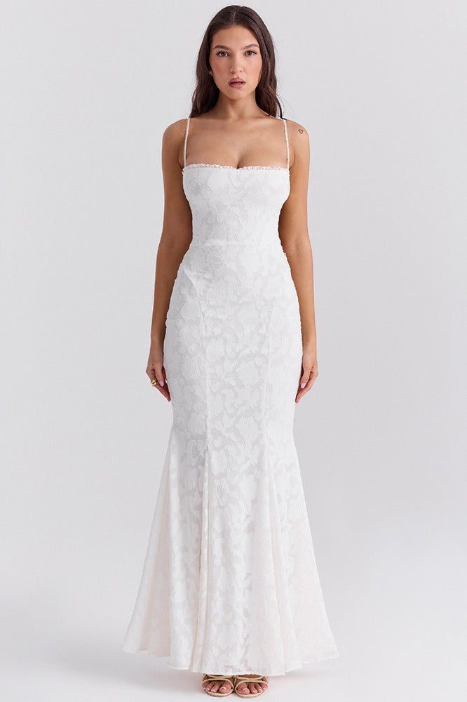 Lace Square-Neck Spaghetti Strap Mermaid Maxi Gown