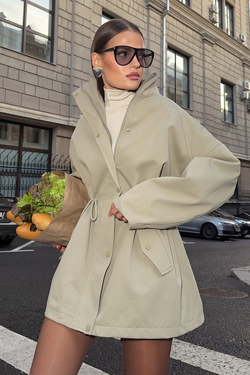 Drawstring Waist Cotton Trench Coat - Fashionpara