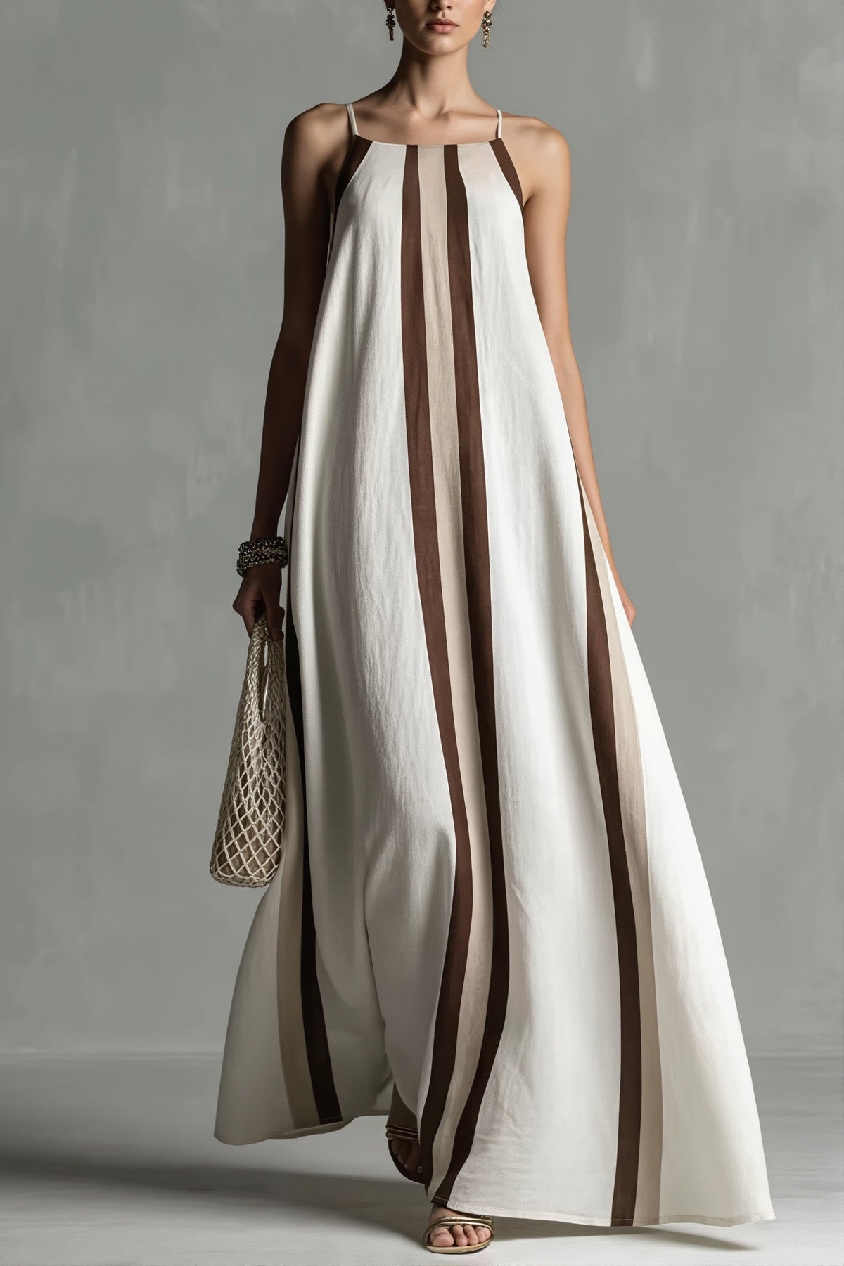 Striped Sleeveless Swing Maxi Dress
