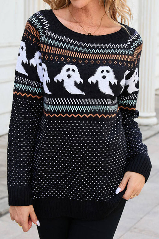 PrincessAce Halloween Polka Dot Ghost Sweater for Festive Fun