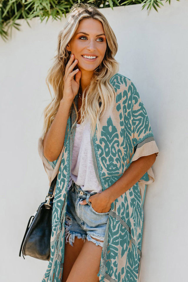 Seaside Resort Kimono Cardigan with Pompom Detail