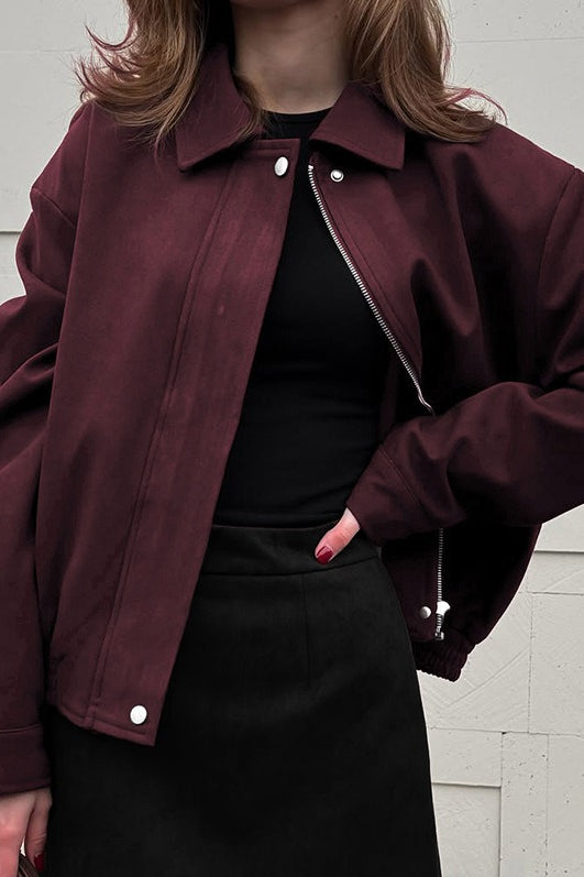 Slim Fit Burgundy Suede Jacket
