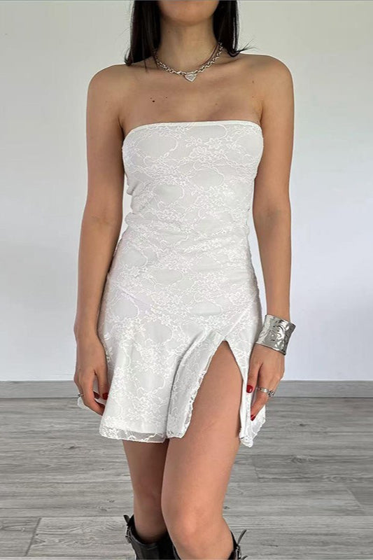 Strapless Flared Godet-Panel A-Line Mini Dress