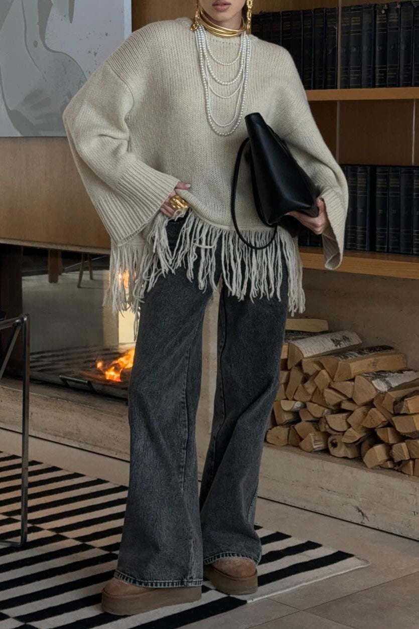 Fringe Loose Knit Pullover Blouse