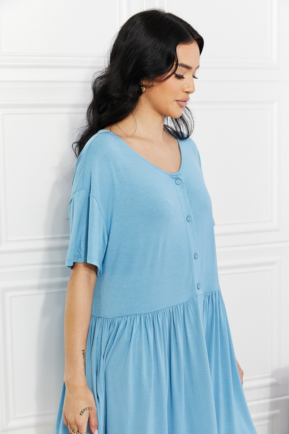 Yelete Full Size Oh Sweet Spring Button Up Flare Dress - Fashionpara