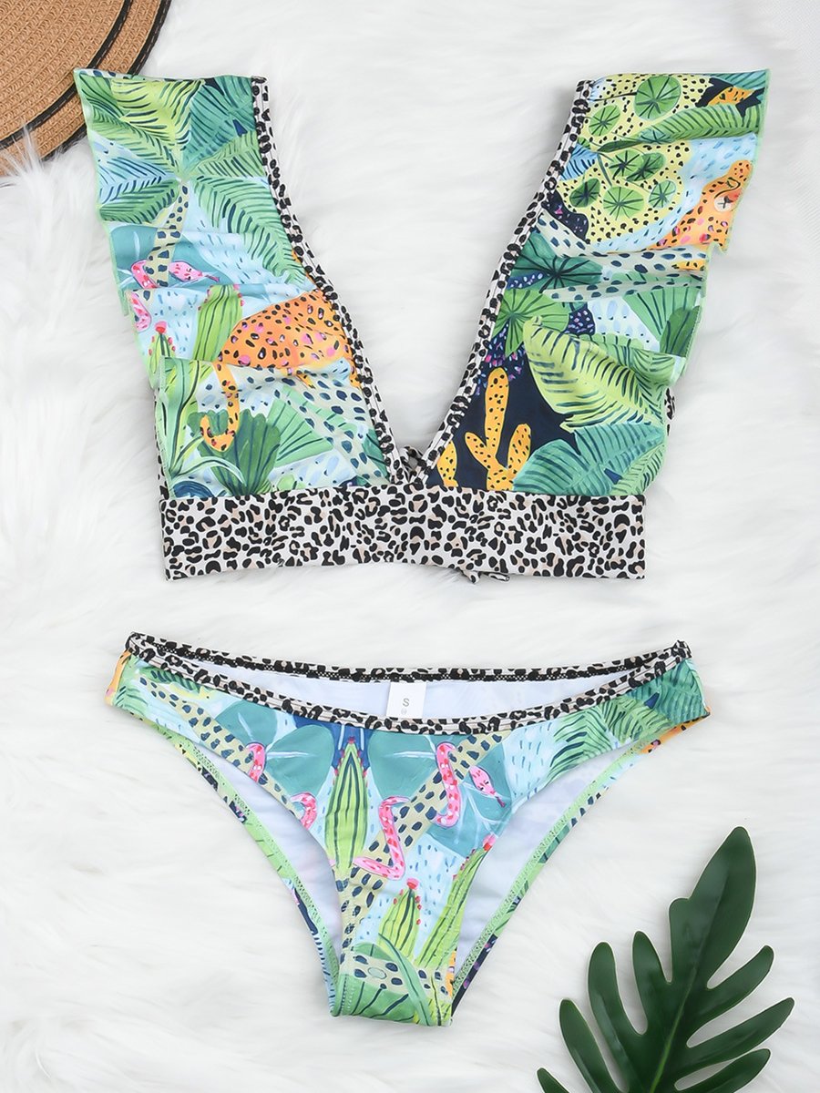 Leopard Print Ruffle Bikini - Fashionpara