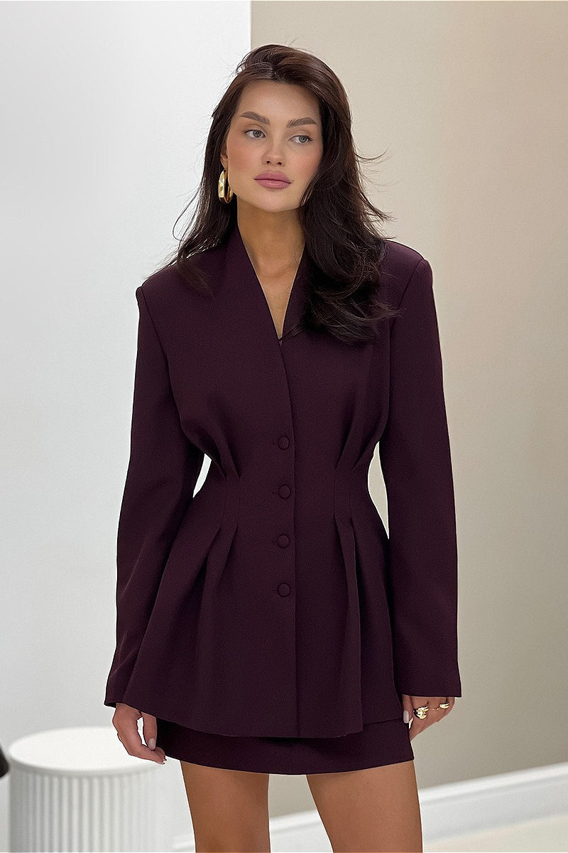 V Neck Waist Cinched Blazer