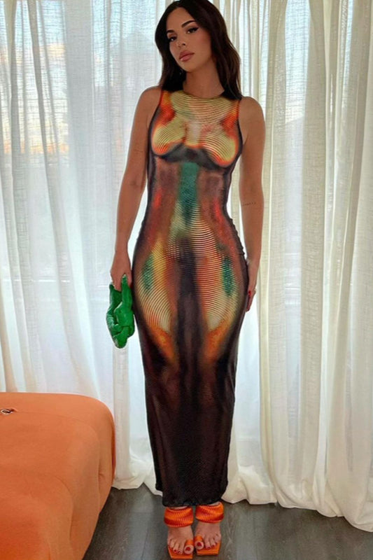 Floral Print Sleeveless Bodycon Dress