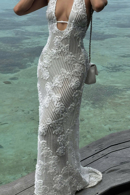 Jacquard Strapless Halter Maxi Dress