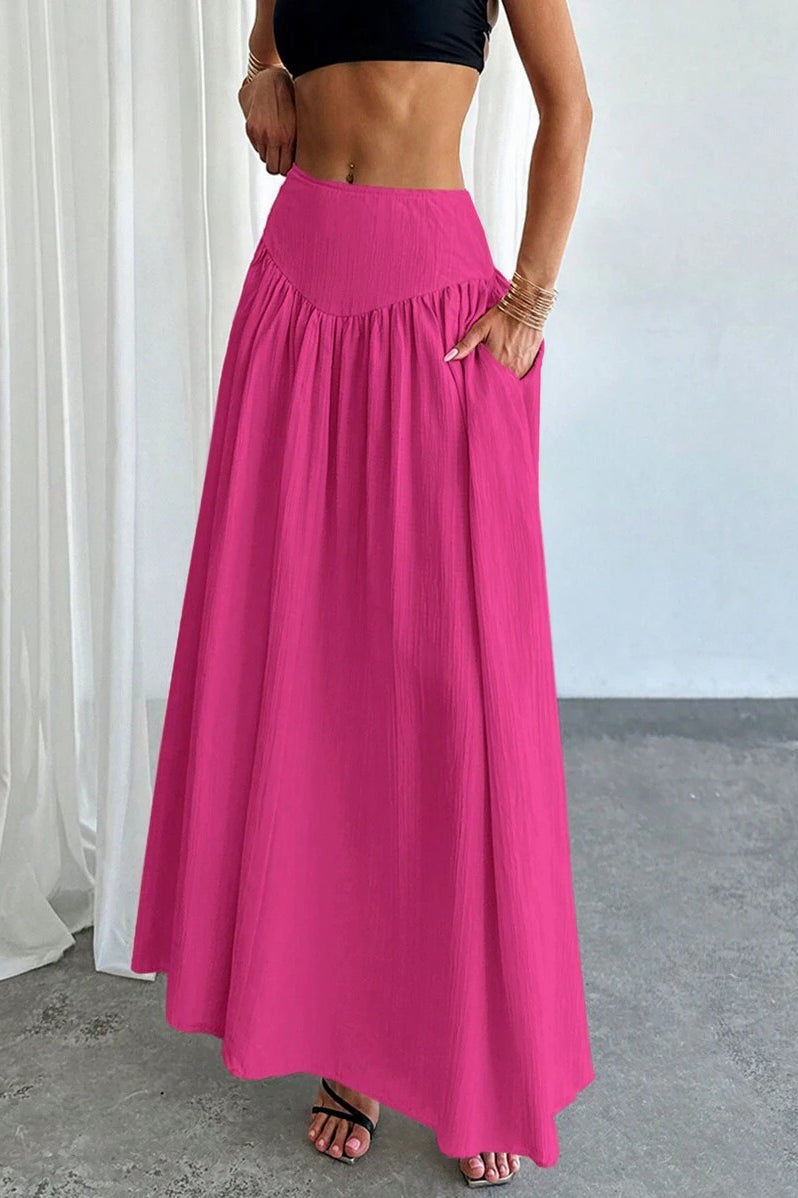 Pleated High Waist Maxi Skirt