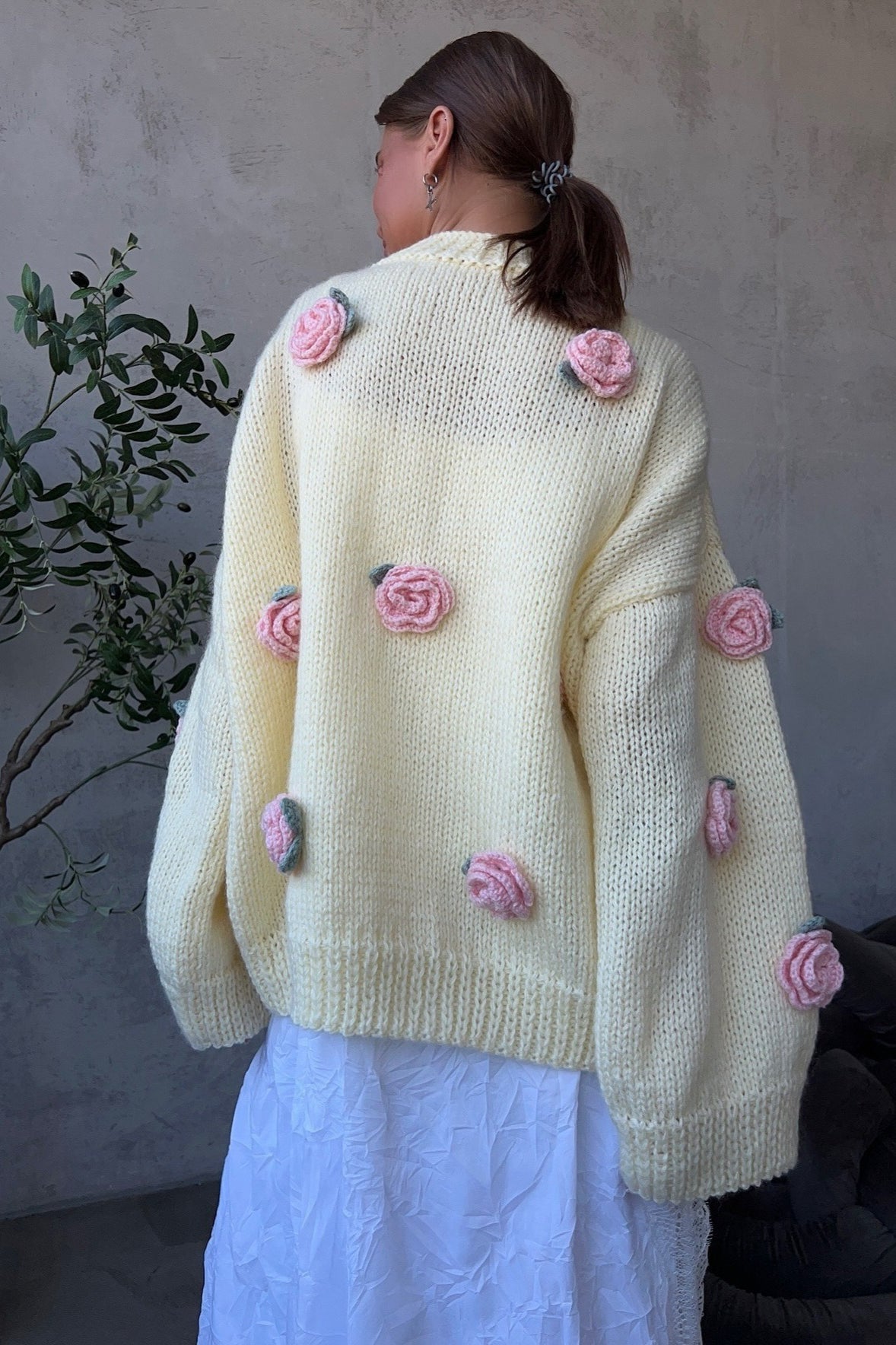 3D Floral Appliqué Knit Sweater