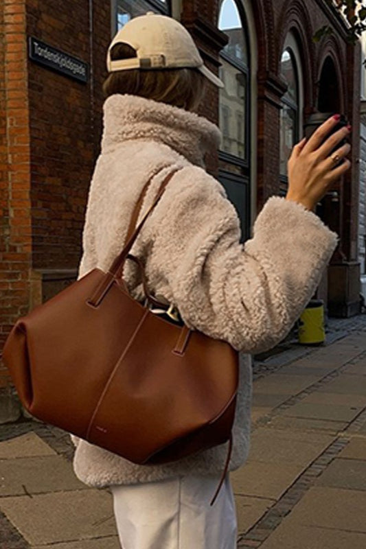 Lapel Collar Zip Up Fleece Coat - Fashionpara