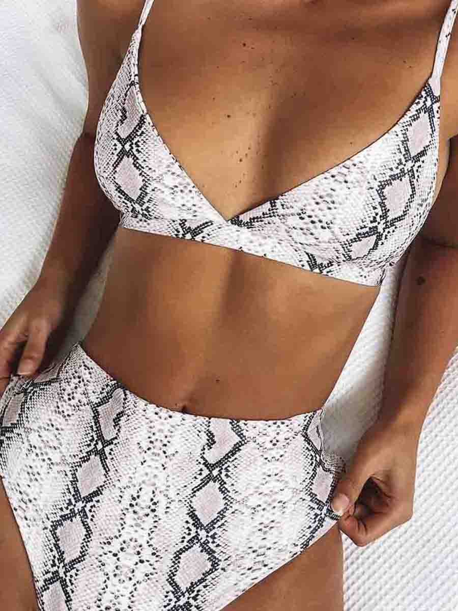 Spaghetti Strap Snake Print Two Pieces Swimsuit - Fashionpara