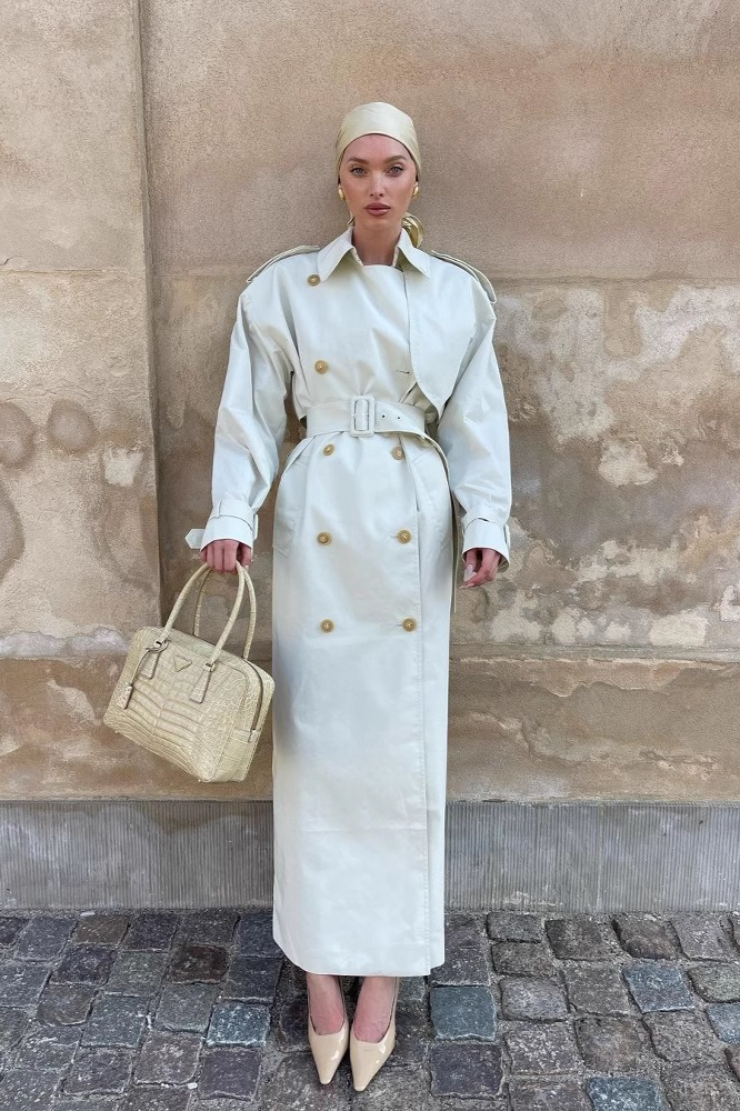 Lapel Belted Waist Elegant Office Overcoat - Fashionpara