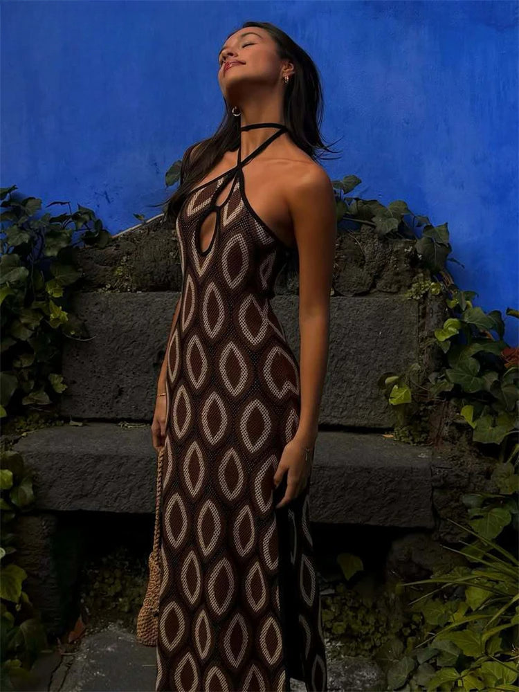 Polka Dot Halter Wrap Maxi Dress