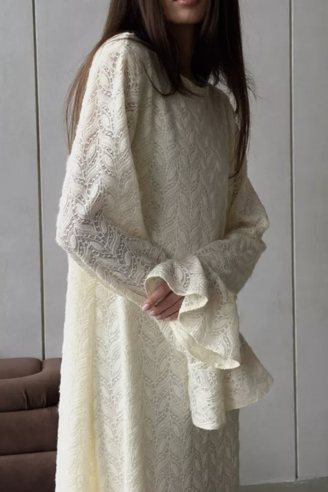 Knit Jacquard Long Sleeve Boho Dress