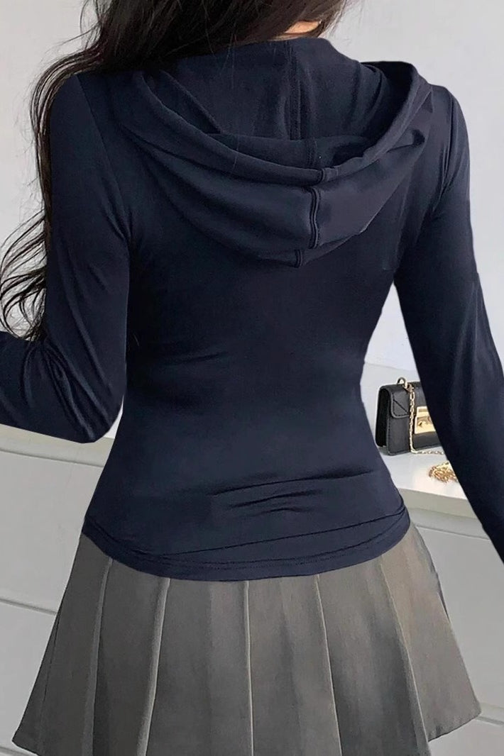 Fitted Zip-Up Cropped Hoodie - Fashionpara