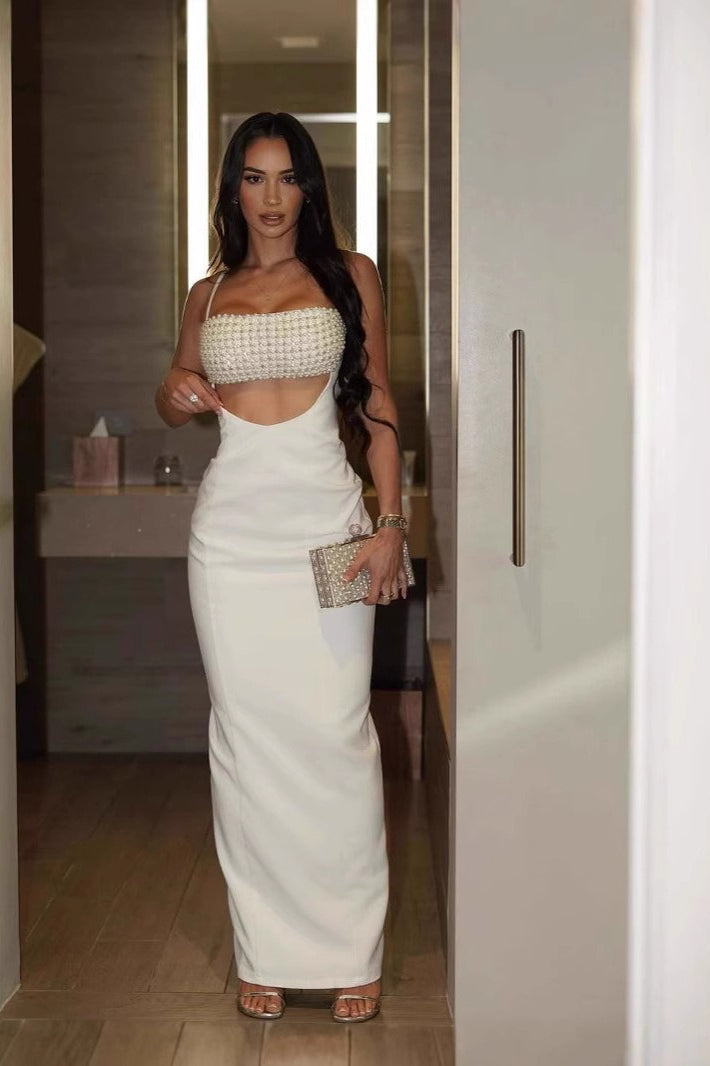 Beaded Cut Out Spaghetti Strap Bodycon Maxi Dress - View 2
