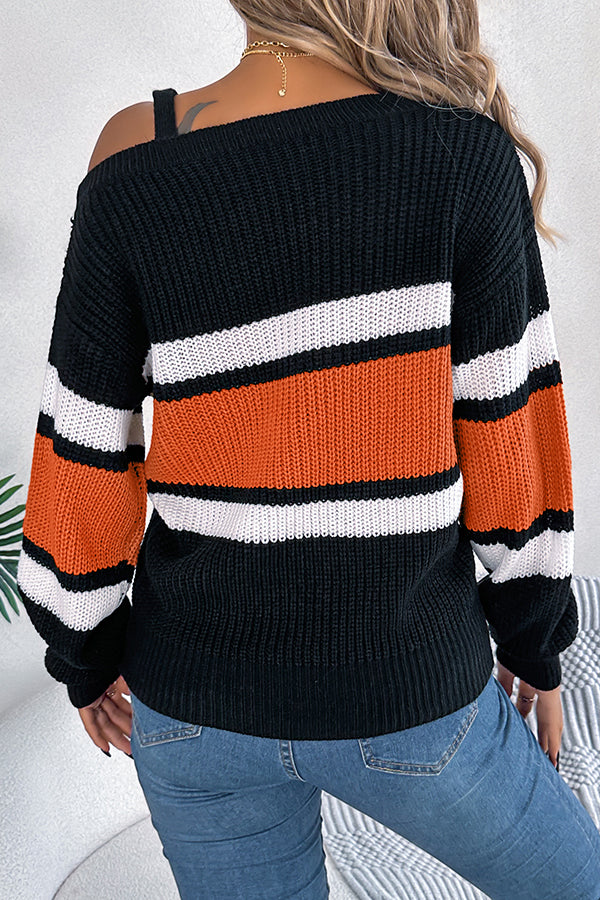 Lady Rin Striped Knitted Sweater with Metal Buckle Detail