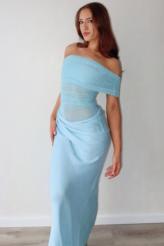 Off Shoulder Ruched Bodycon Mermaid Maxi Dress - View 6