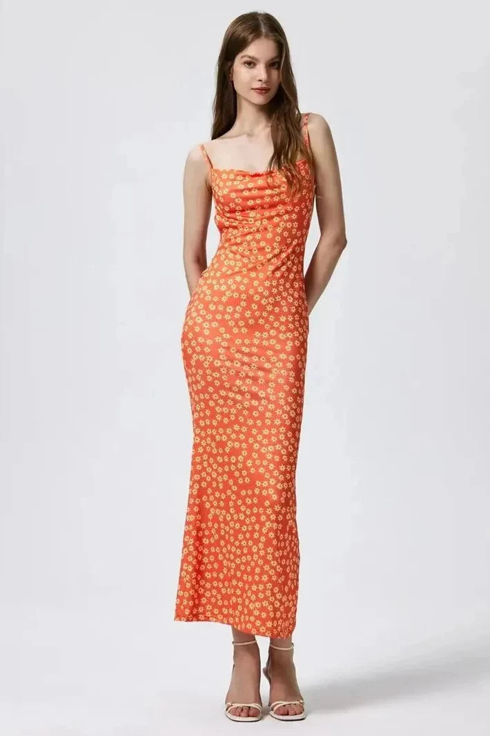 Cotton Floral Beach Print Suspender Maxi Dress