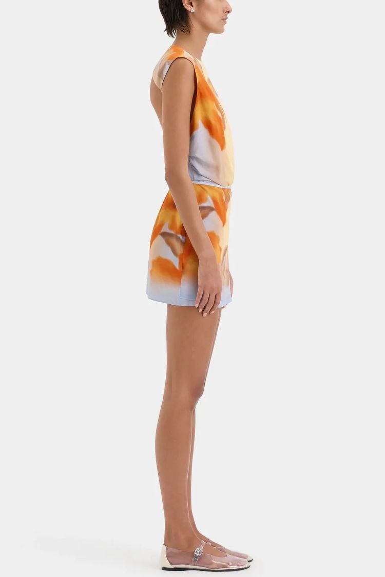Serene Floral Print Wrap Tie-up Backless Lightweight Mini Dress - Fashionpara