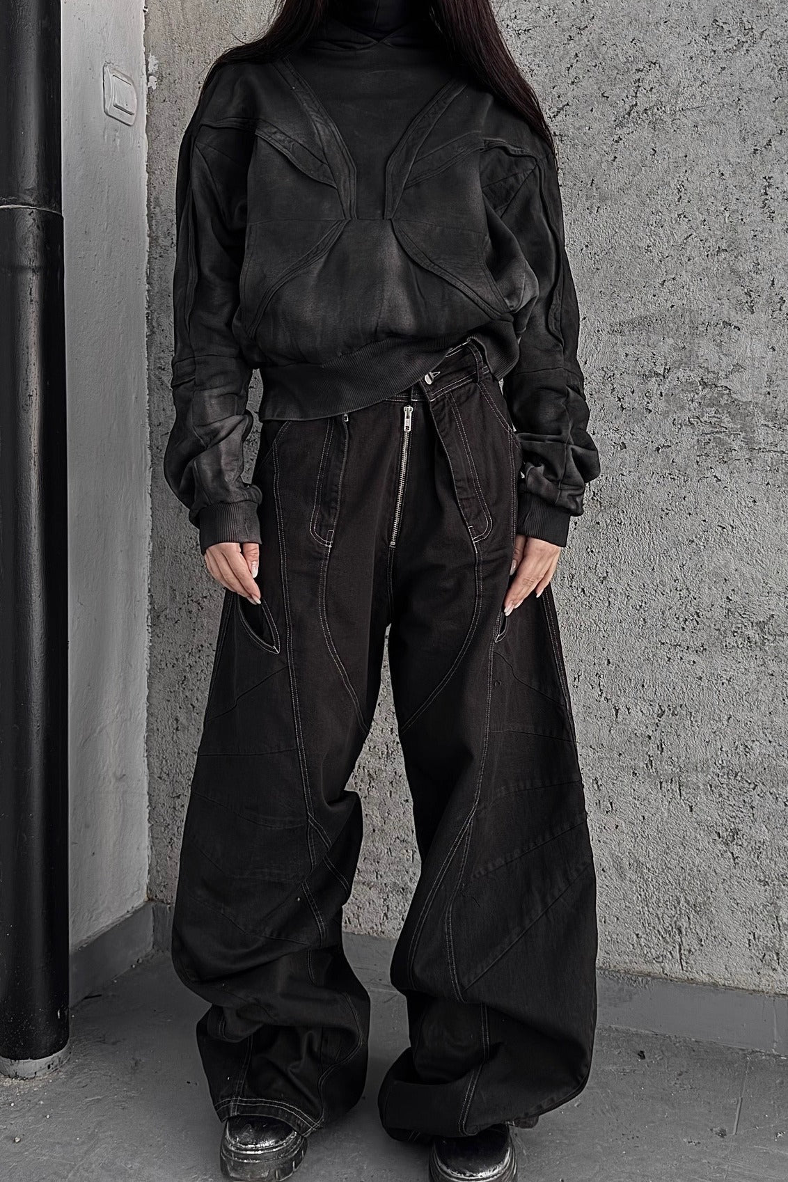 Washed Panel Pullover Hoodie