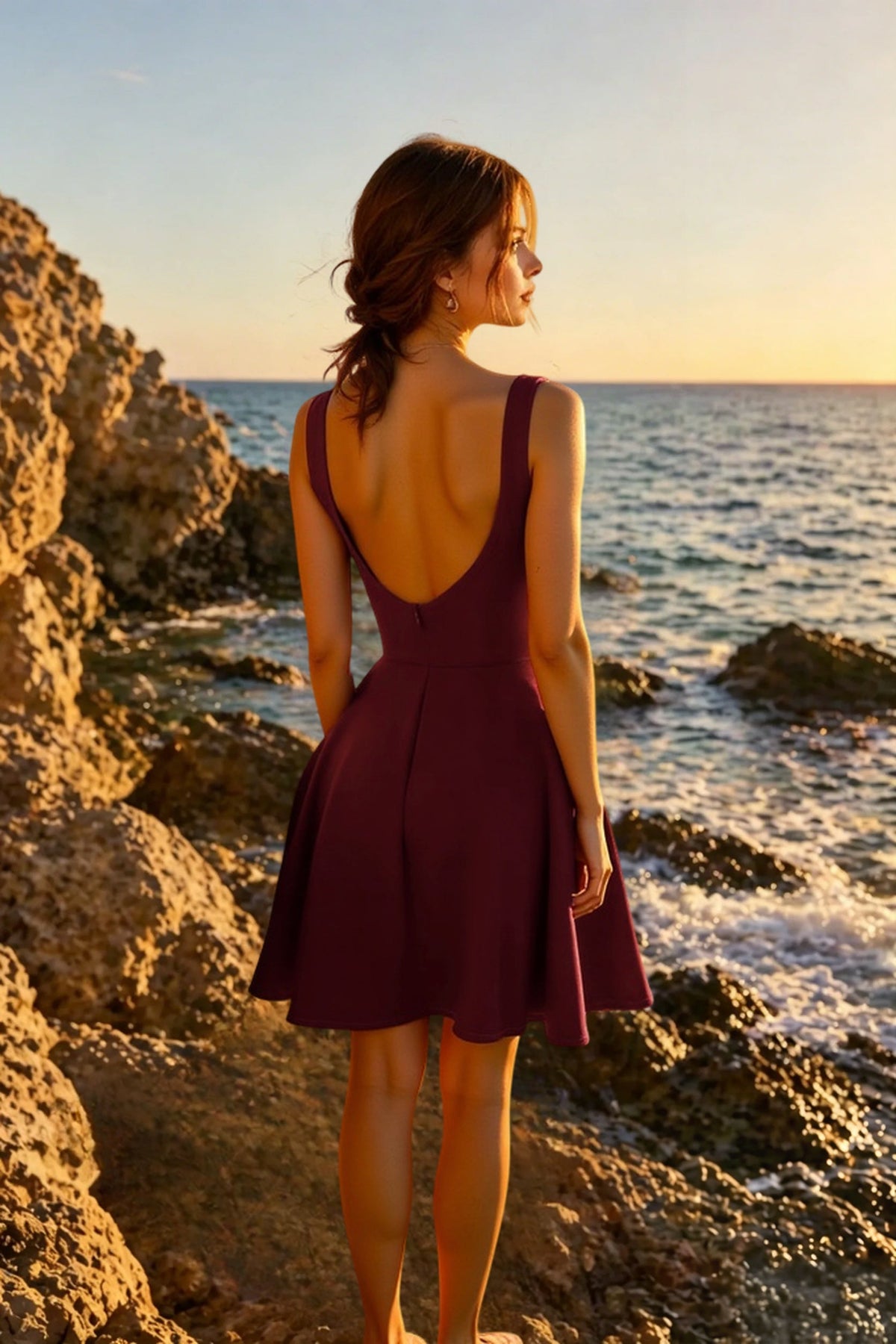 Crepe Boat Neck Sleeveless Fit & Flare Mini Dress