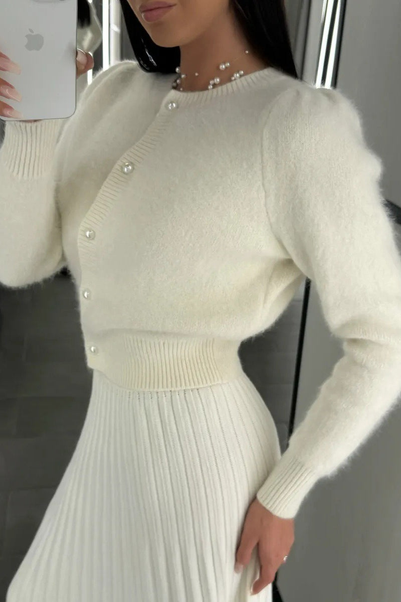 Minimalist Crew Neck Button Front Knit Cardigan 5