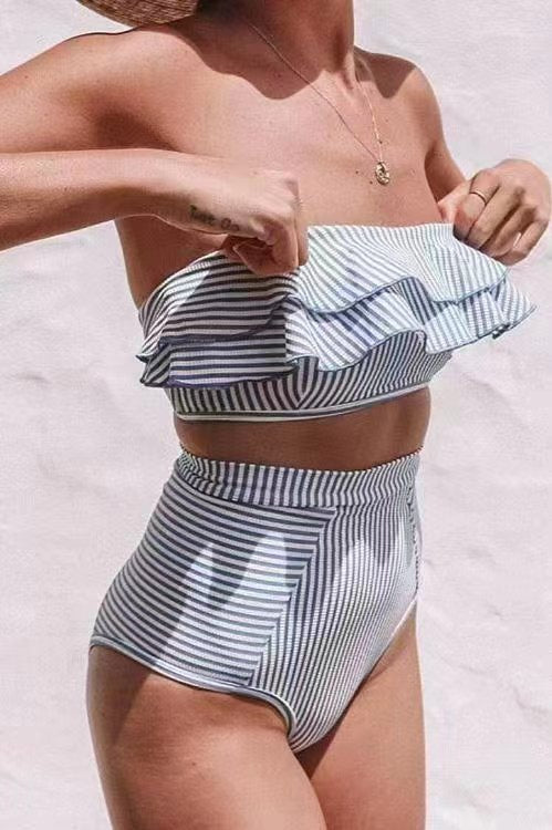 Fashionable Slimming Striped Bikini Two Piece Swim Set