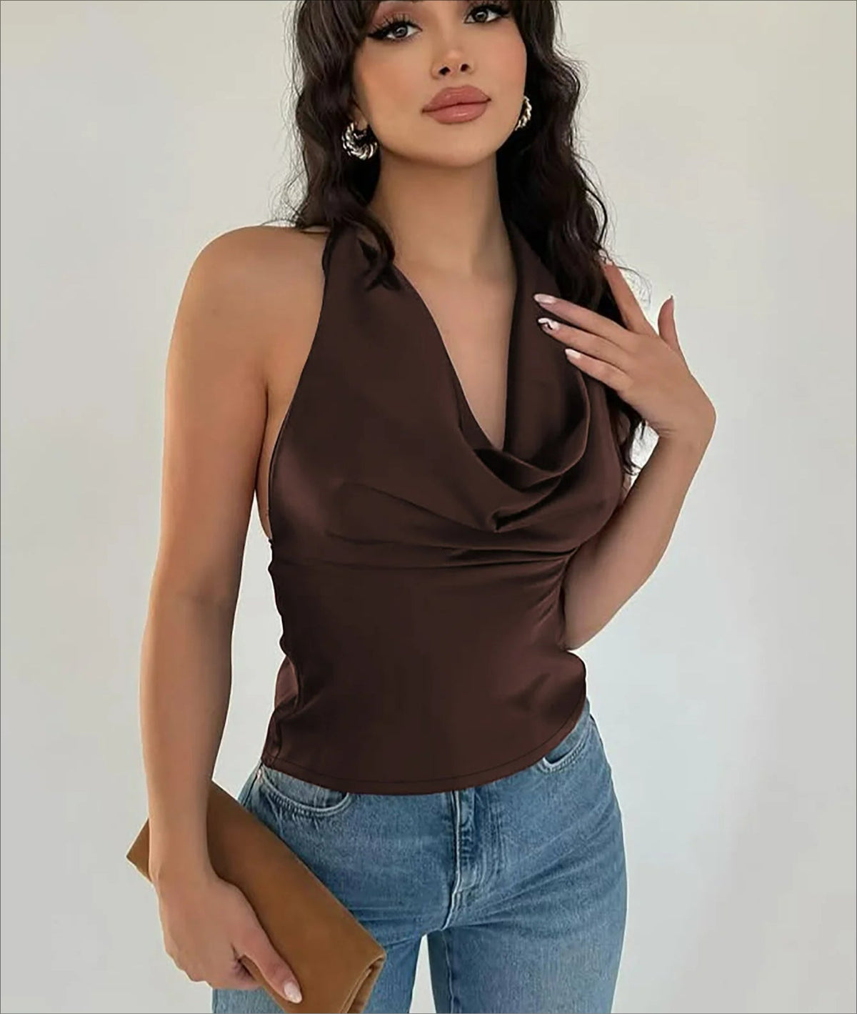 Halter Lace Up Ruched Solid Cami Top