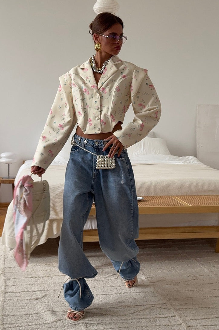 Long Sleeve Printed Blazer Coat - Fashionpara