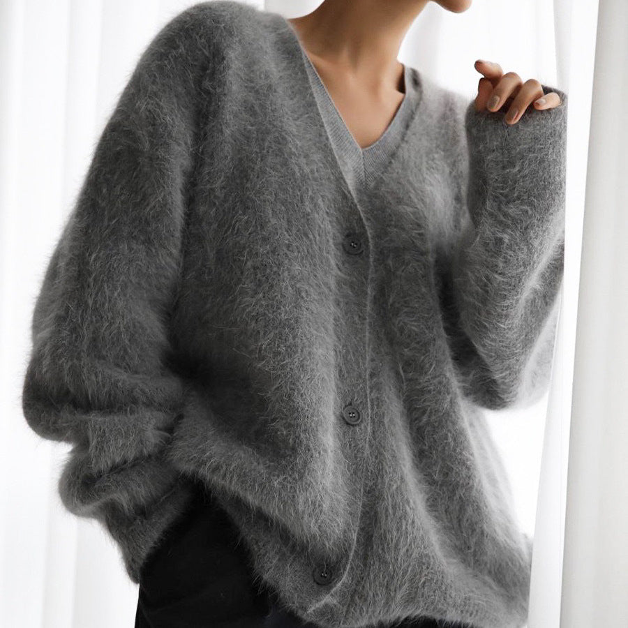 Elegant V-Neck Mink Wool Cardigan for Ultimate Comfort