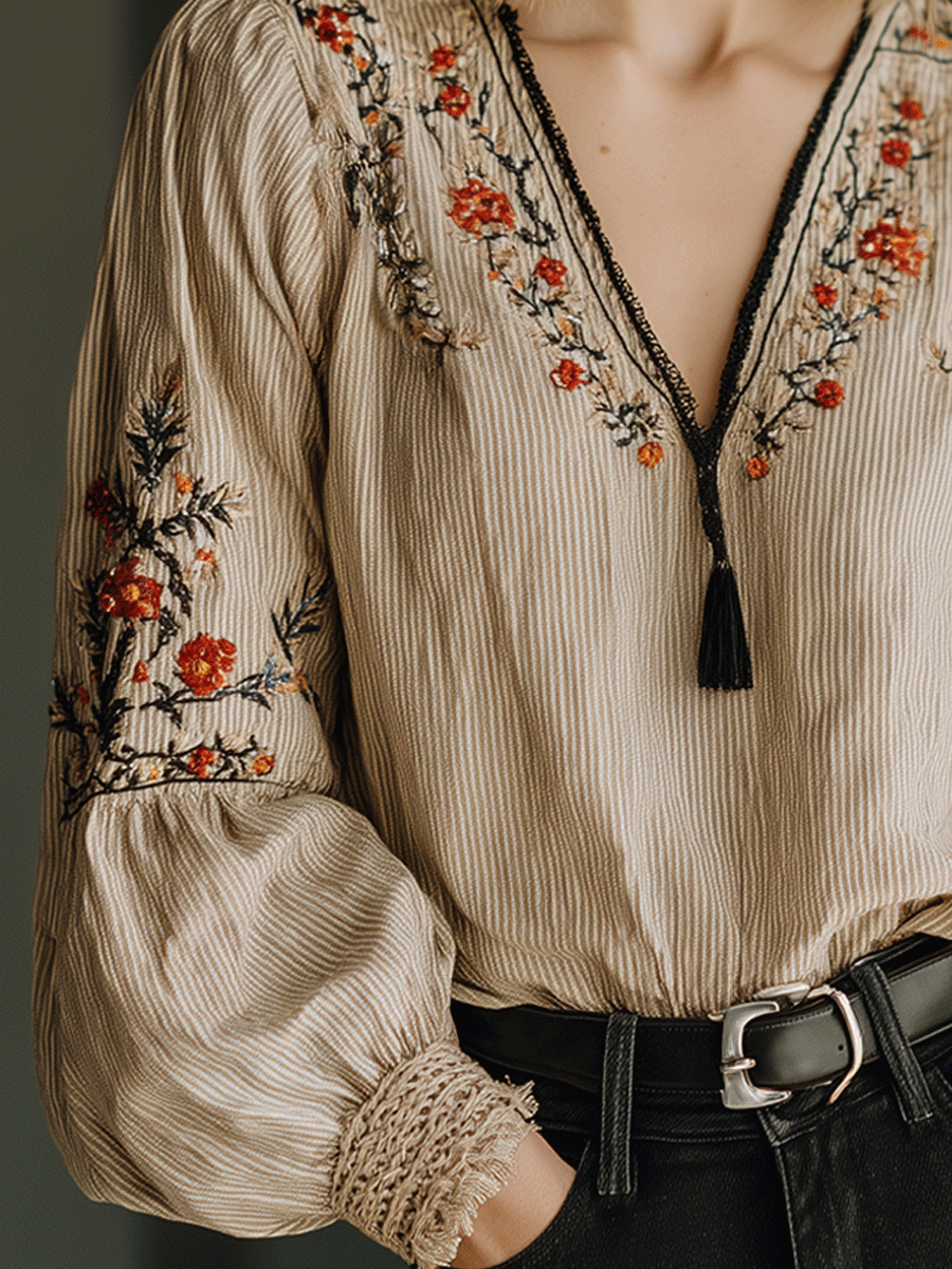 Floral Embroidered Boho Blouse - Fashionpara
