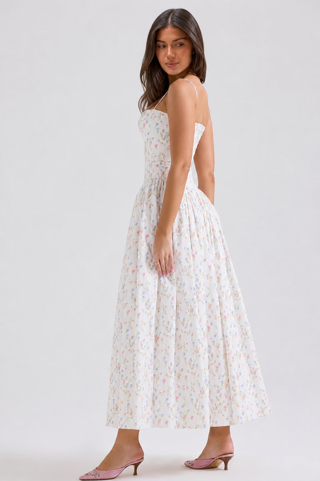 Floral Print Corset Drop Waist Full Skirt Maxi Dress